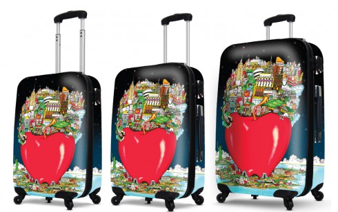 “Apple-y In the Center of it All….at Night” carry-on luggage by Charles Fazzino