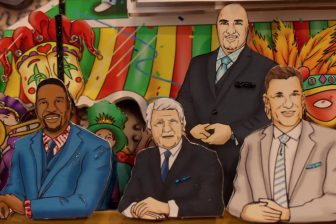 A close-up of the Super Bowl LIX artwork showing NFC Pre-Game hosts from Fox Sports