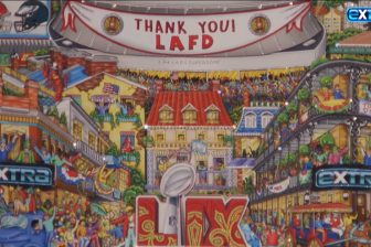 A close-up of the Super Bowl artwork Fazzino created to raise money for the LAFD