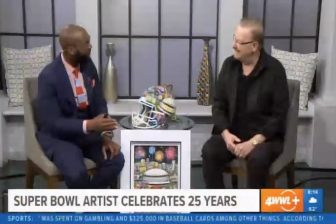 Charles sits across from Brandon Walker on WWL-TV in New Orleans to discuss his Super Bowl LIX artwork collection